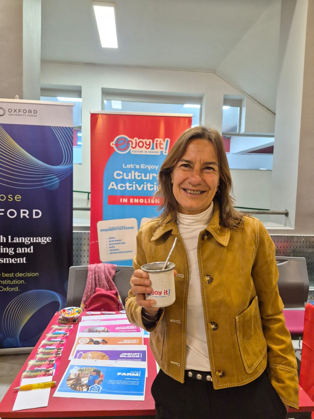 Carmela Flores at an Enjoy it! Culture in English stand